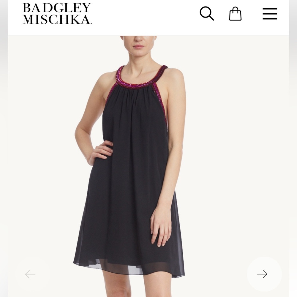 Jewel Bagdley Mischka Trapeze Dress with Beaded Trim